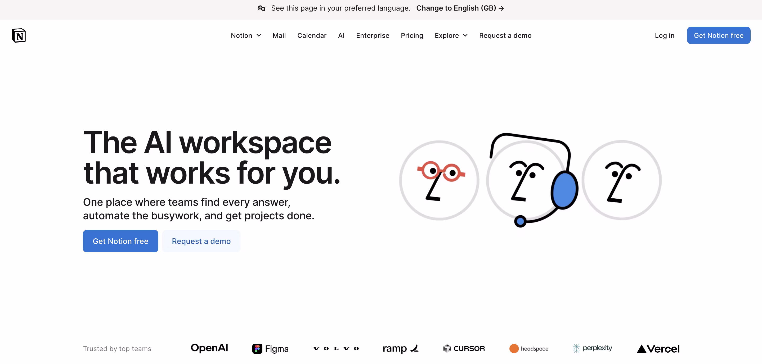 Notion homepage screenshot