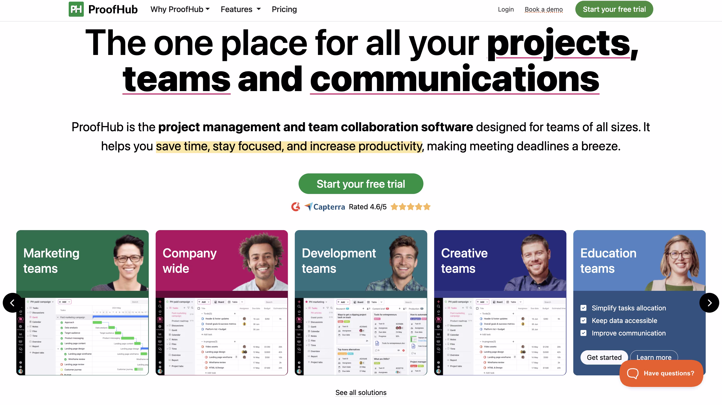 proofhub homepage screenshot