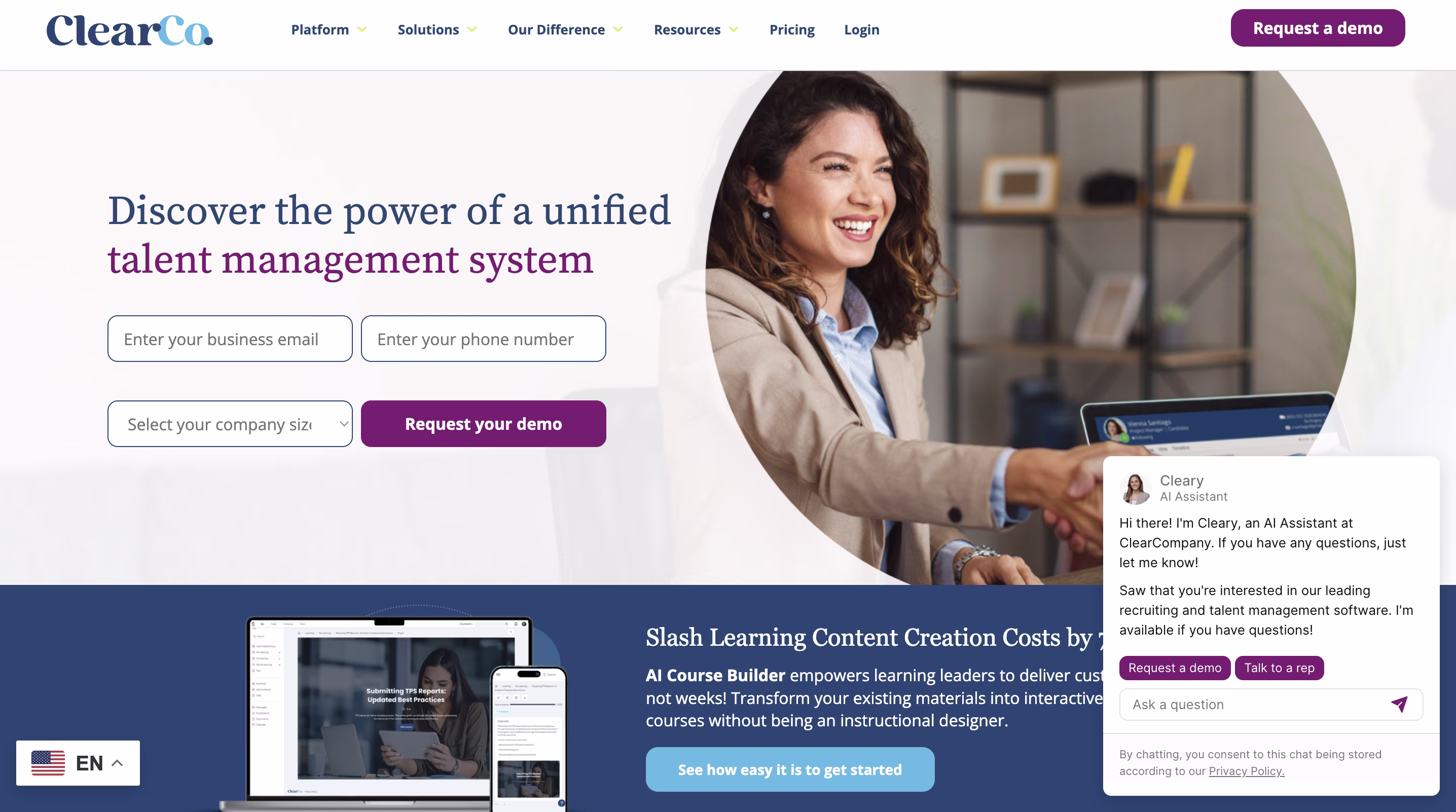ClearCompany Heropage Screenshot