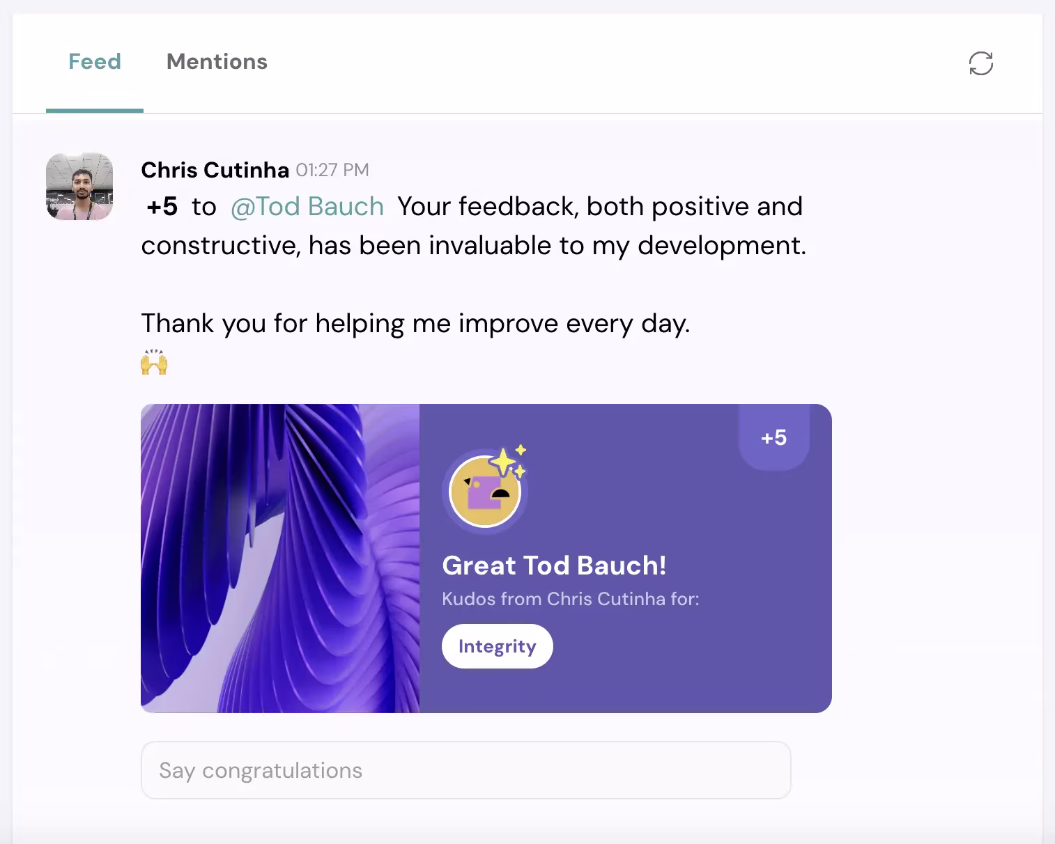 Appreciation message on ThriveSparrow
