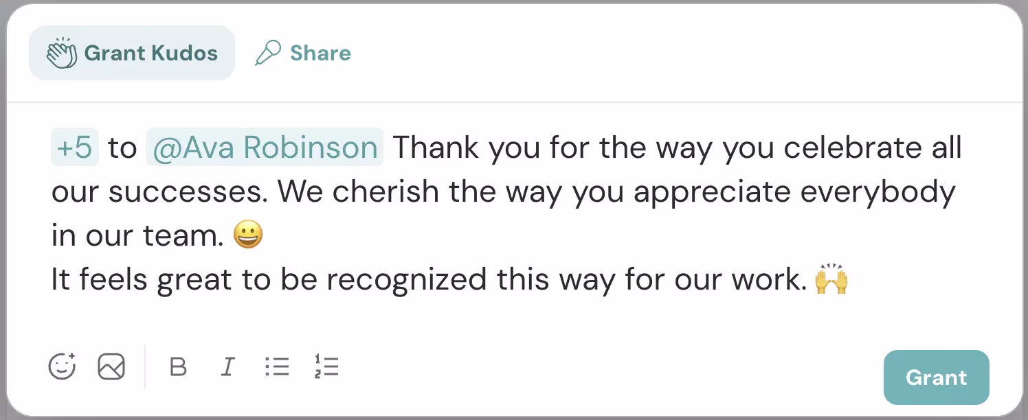 Appreciation Message Being Typed on ThriveSparrow