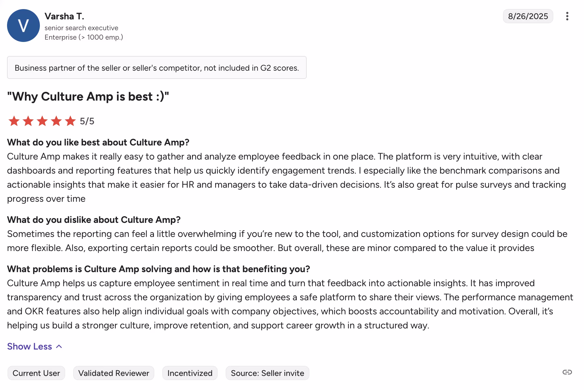 Cultureamp G2 review screenshot