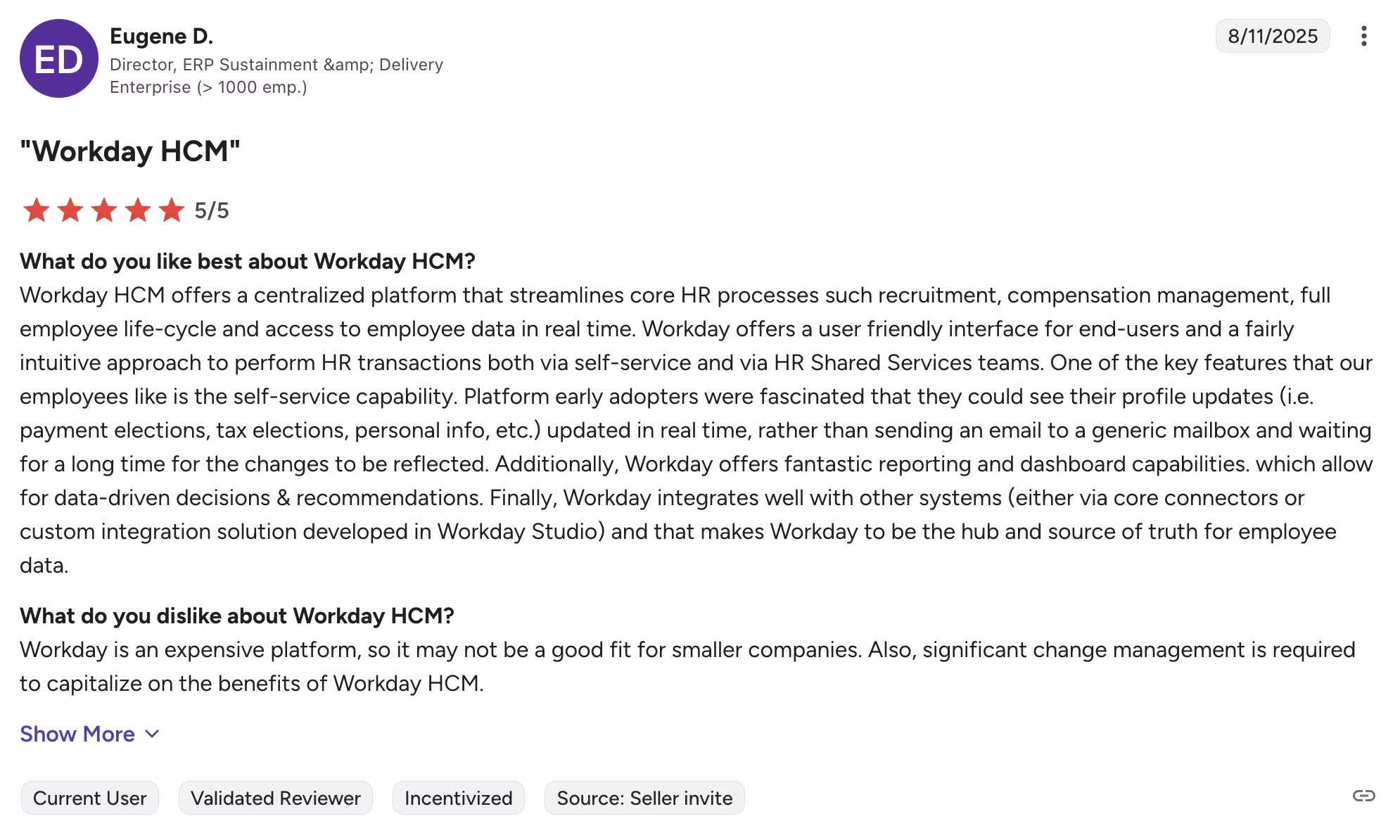 Workday G2 review
