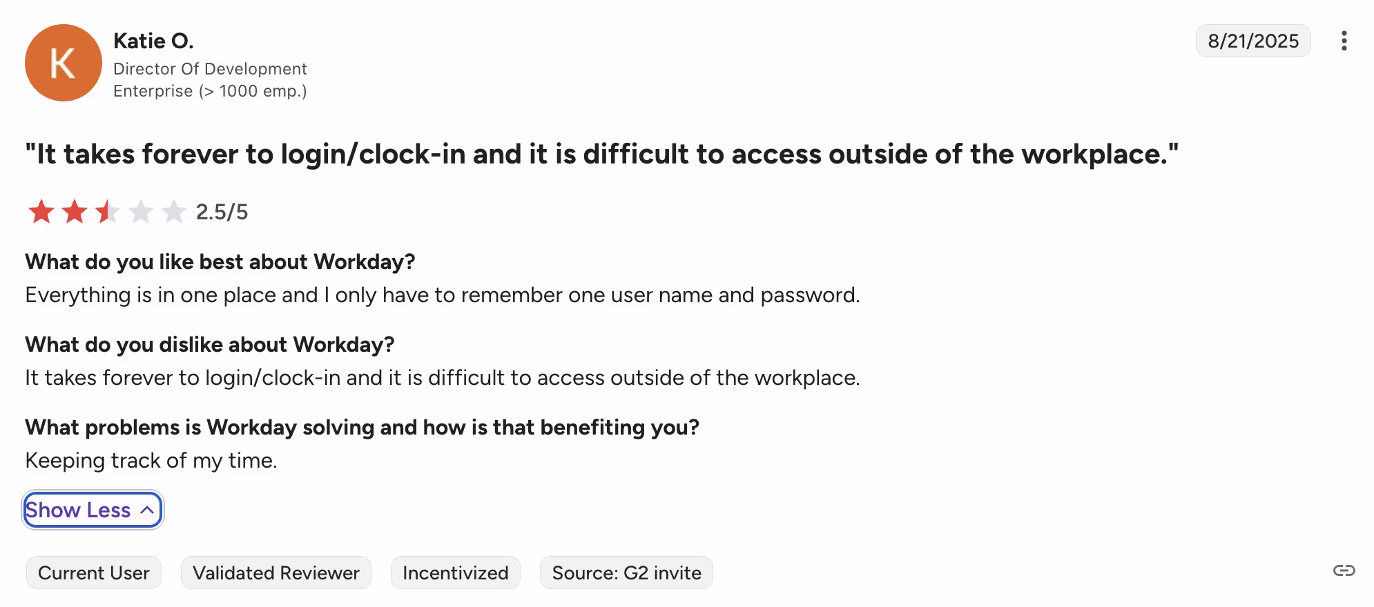 Workday G2 review