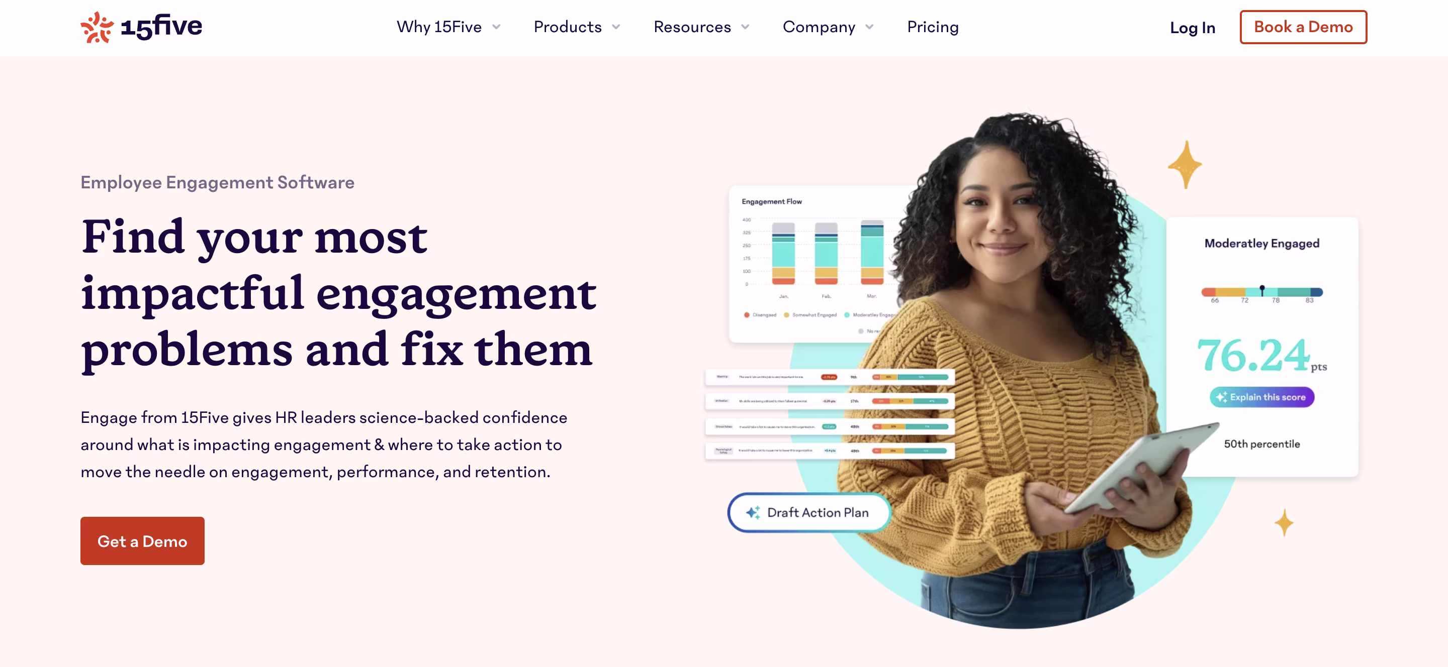 15Five's page on engagement software