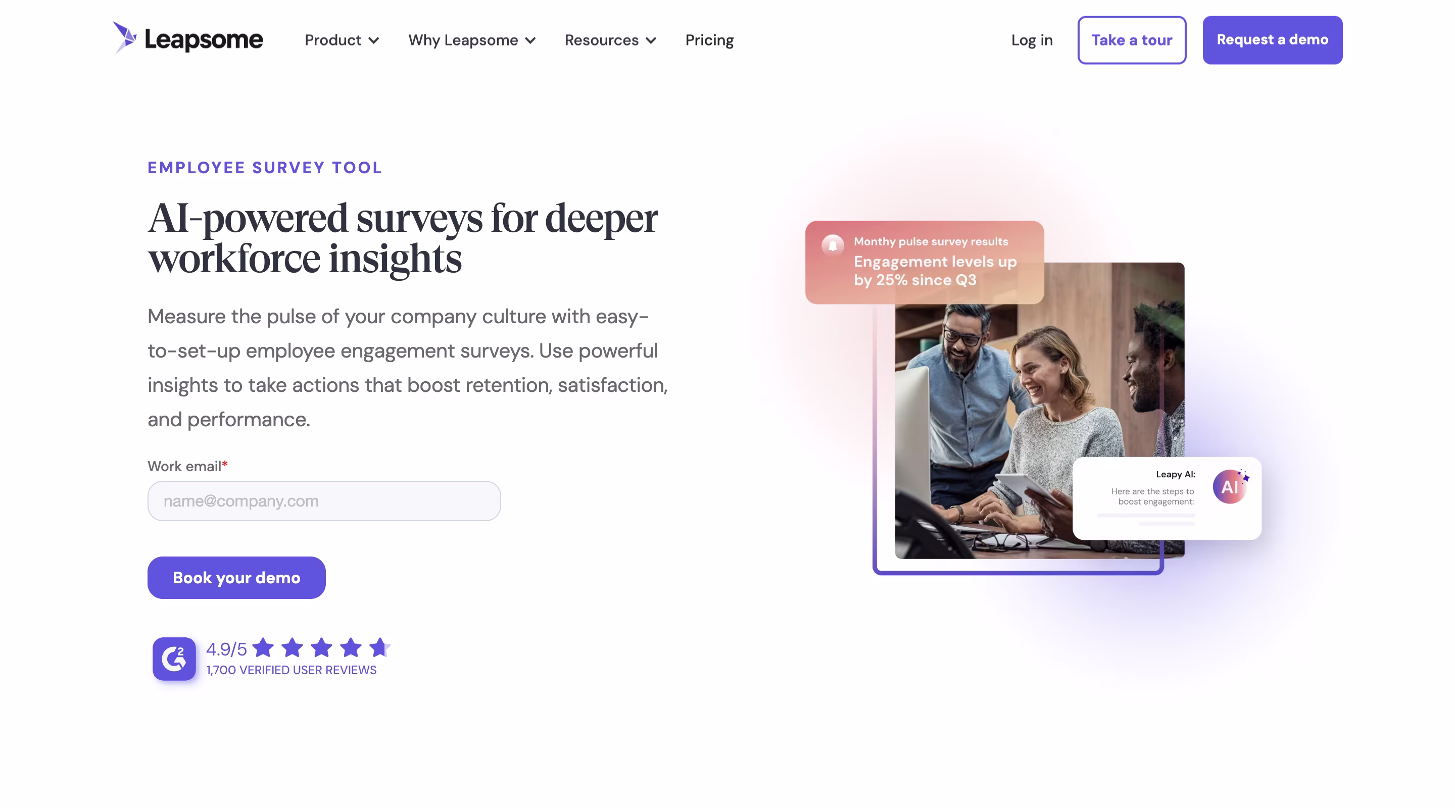 Leapsome's homepage on engagement si