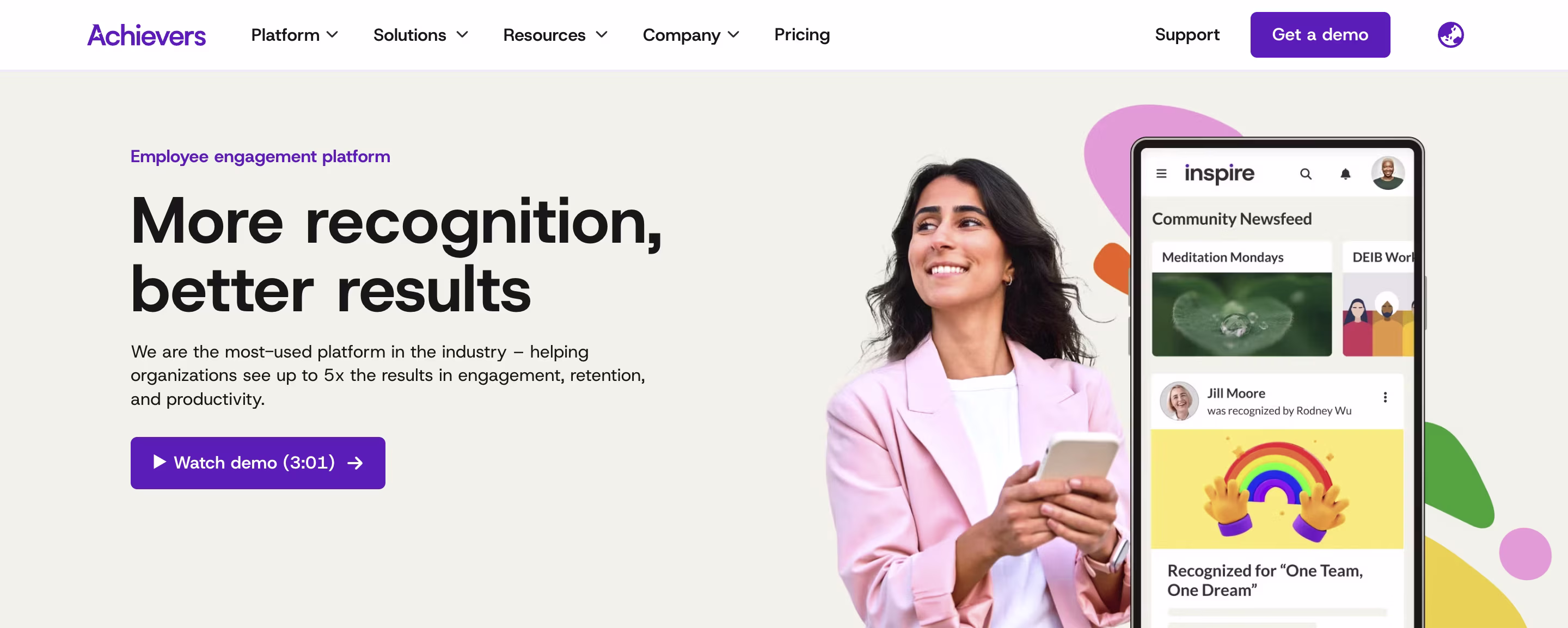 Achiever's employee engagement platform page