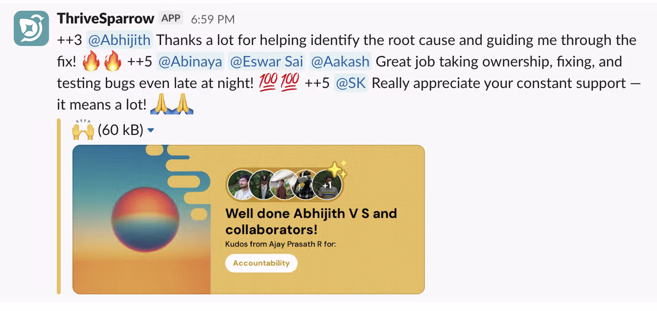 ThriveSparrow Kudos via Slack