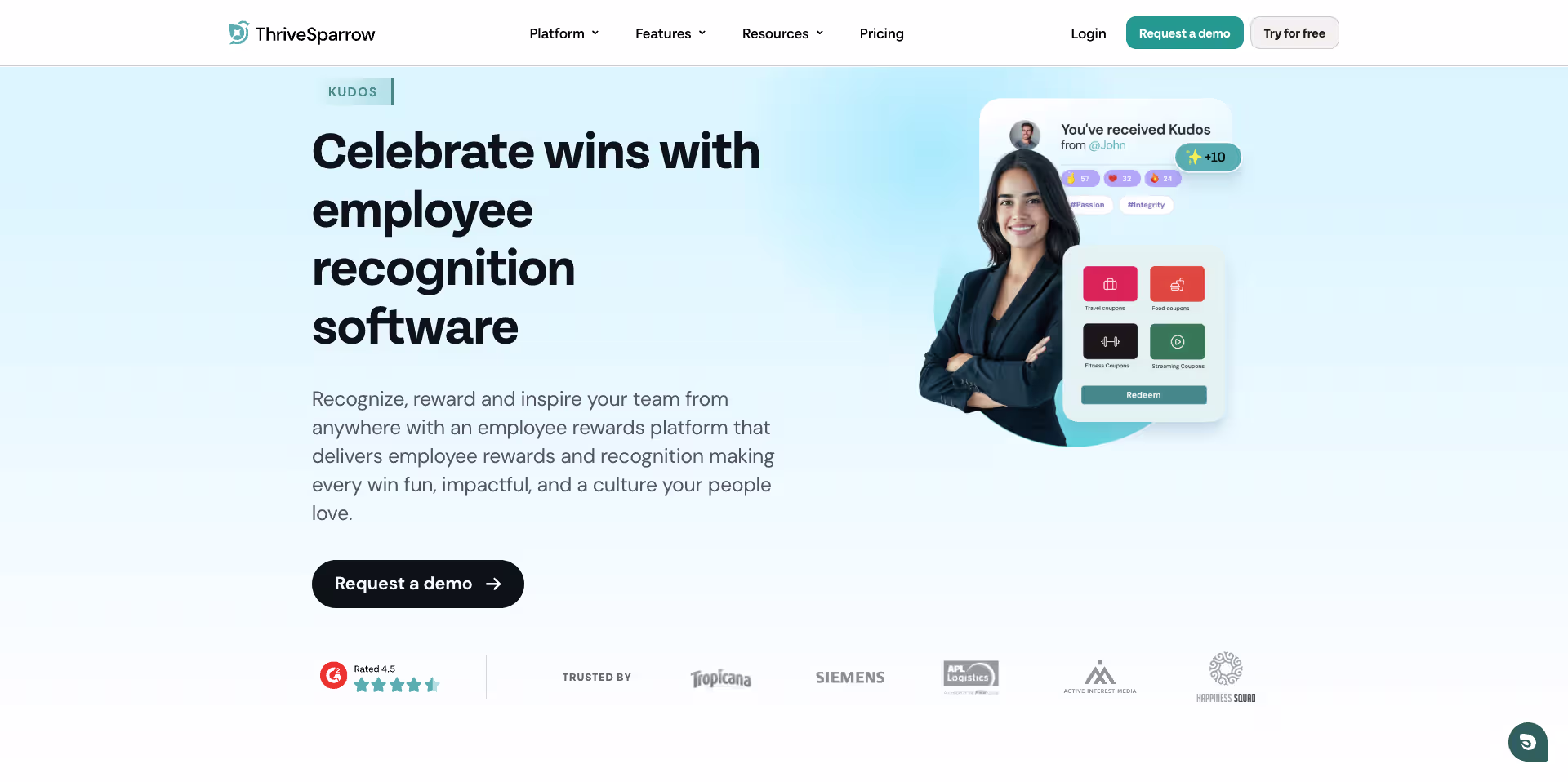 ThriveSparrow all-in-one employee recognition and engagement platform