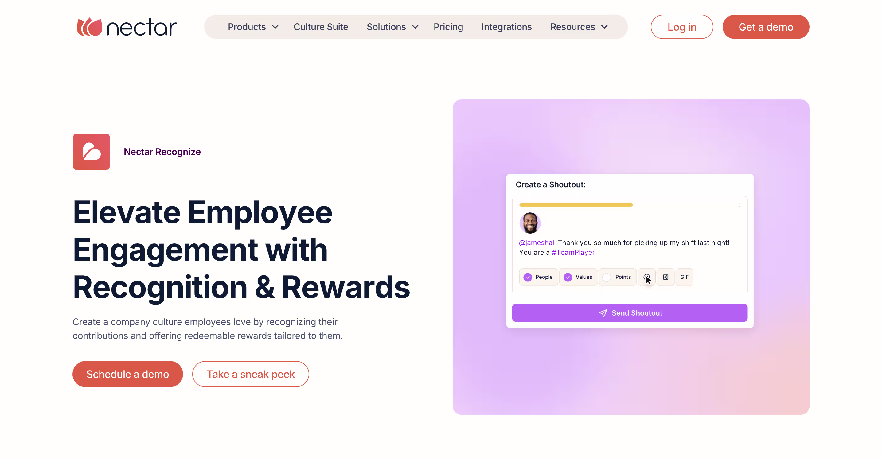 Nectar employee recognition and rewards platform dashboard