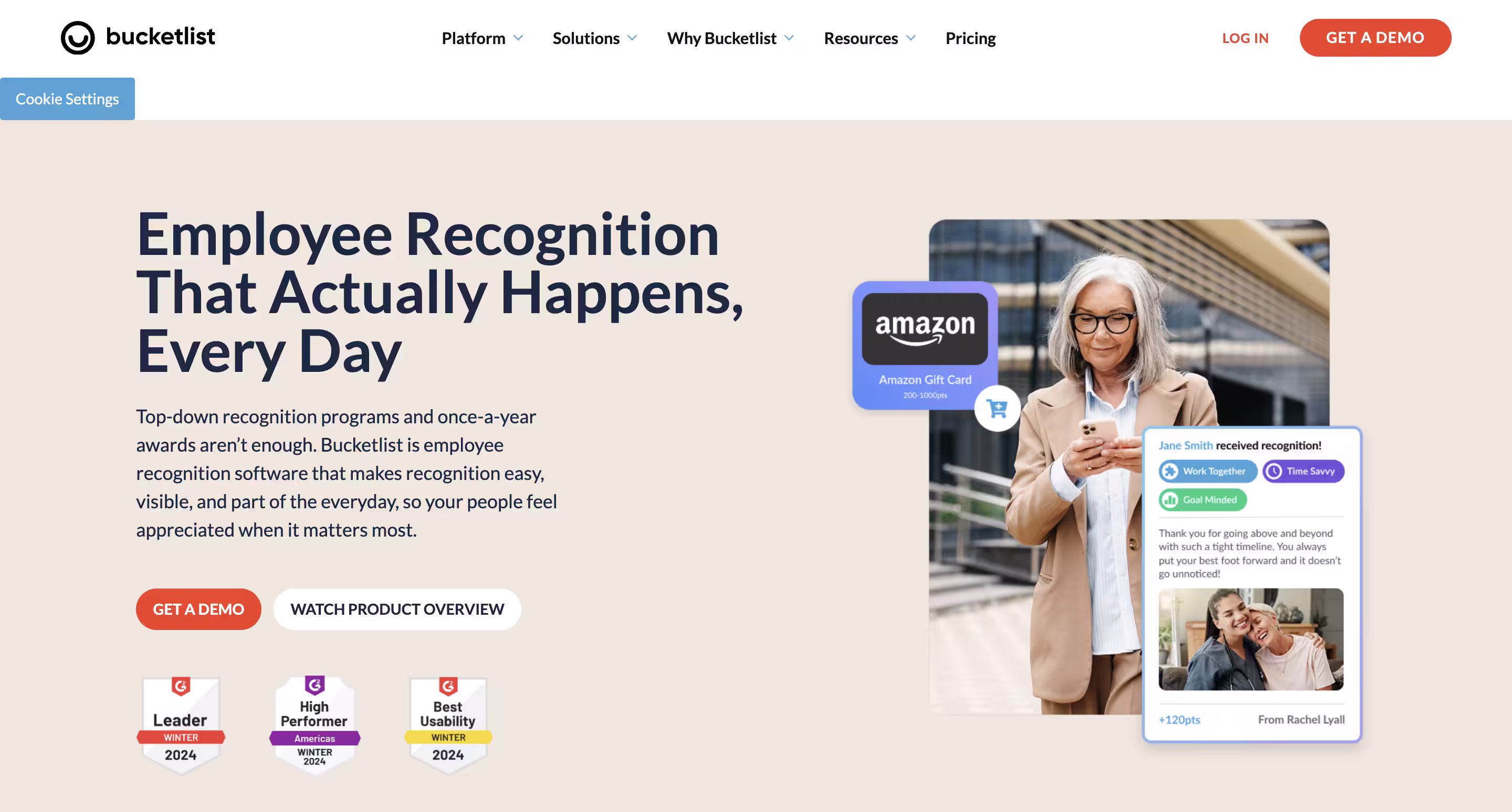 Bucketlist experiential employee rewards and recognition platform