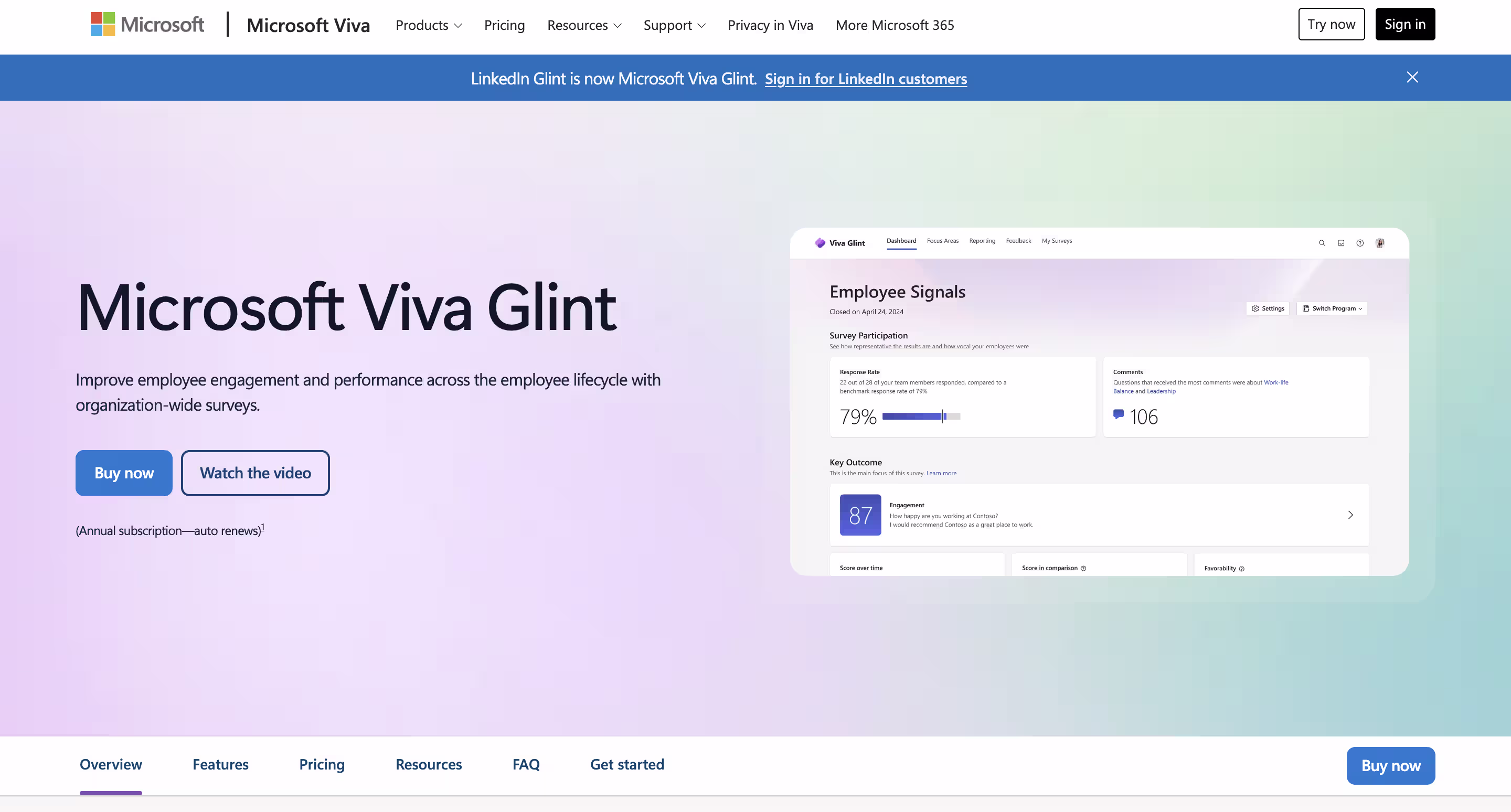 Microsoft-Viva-Glint-home-page