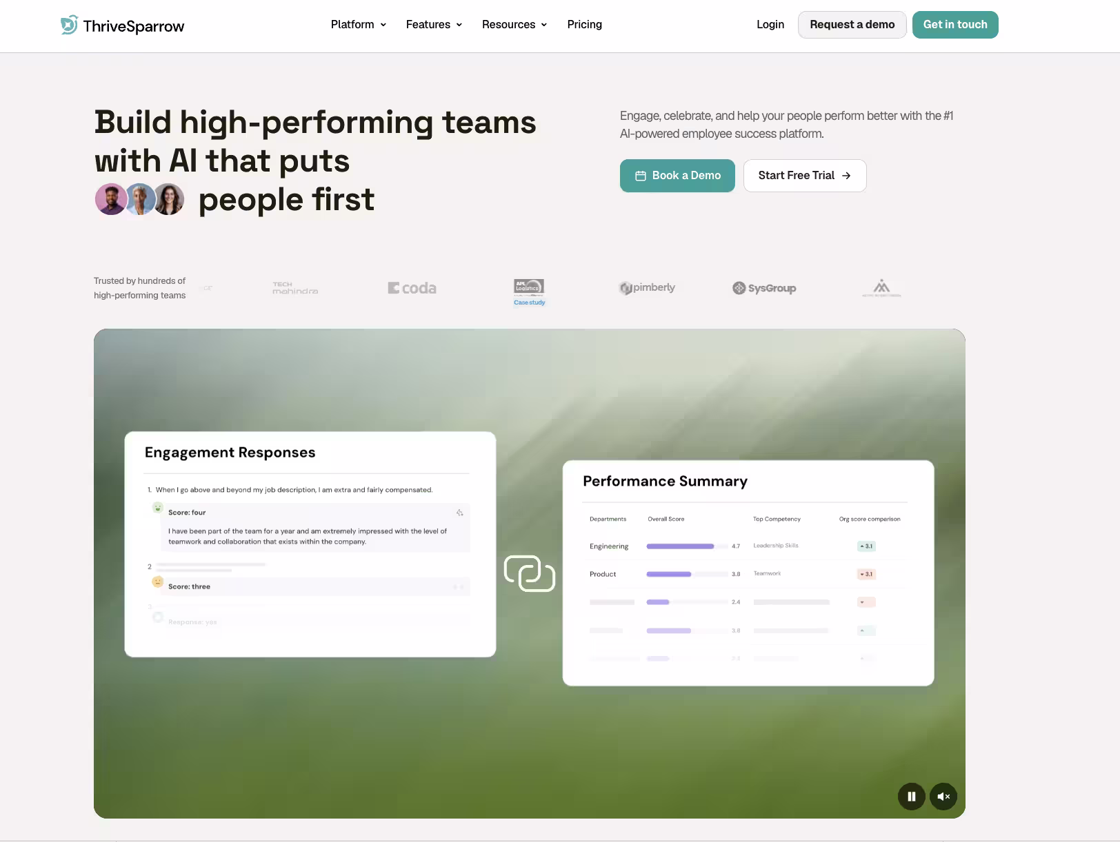 ThriveSparrow homepage, an employee pulse survey tool with email, SMS and QR survey delivery