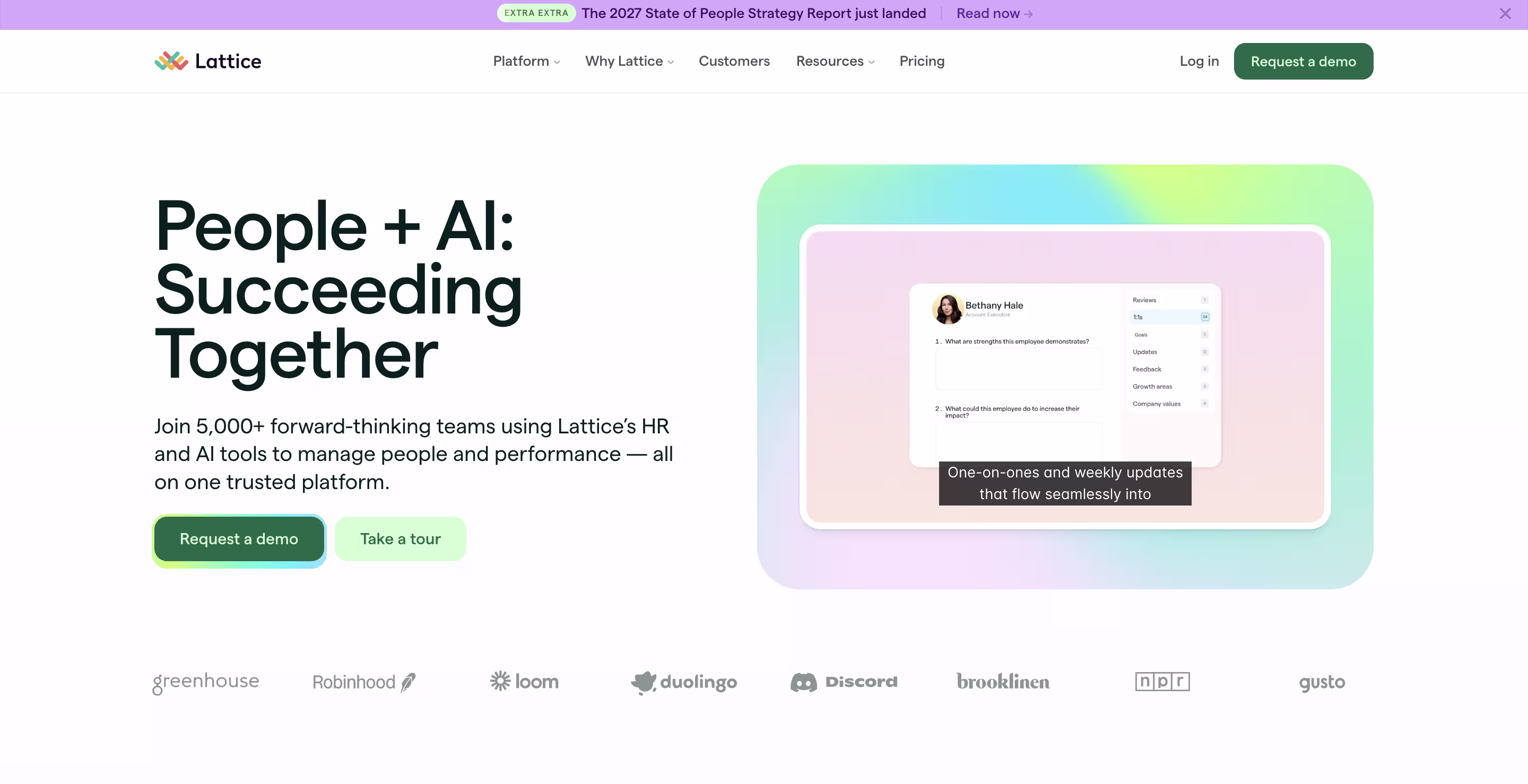 Lattice homepage for engagement surveys, goals and performance management