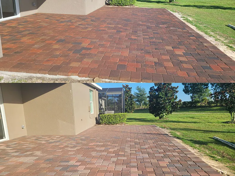 a before and after picture of a brick driveway