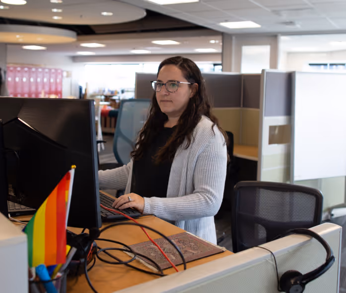 woman working at standing desk