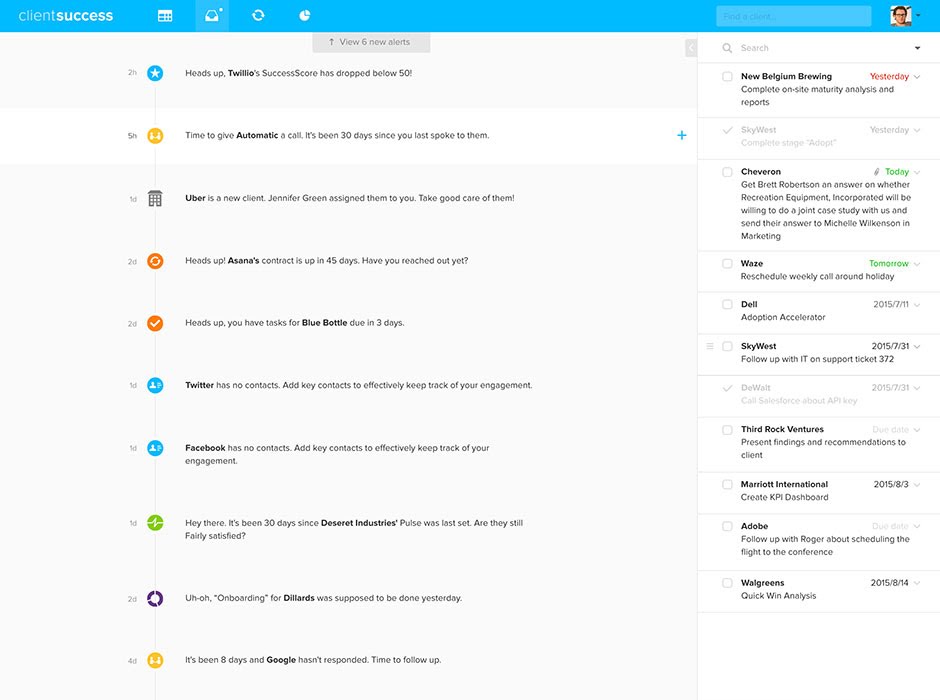 New Alerts & Actions screen