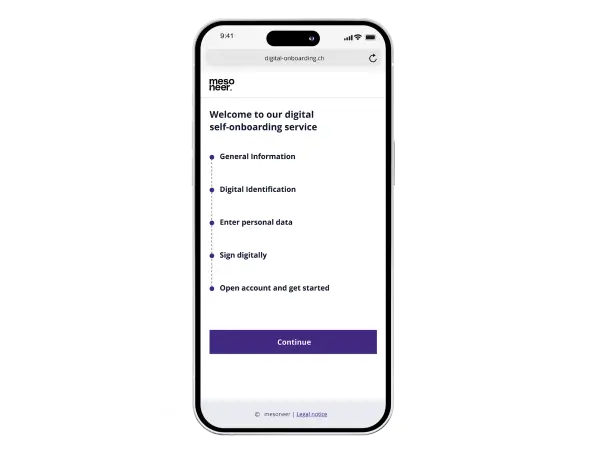 Smartphone showing the process overview of mesoneers onboarding solution.