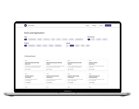 Laptop screen showing the interactive web forms of mesoneers forms hub, part of the digital trust platform.