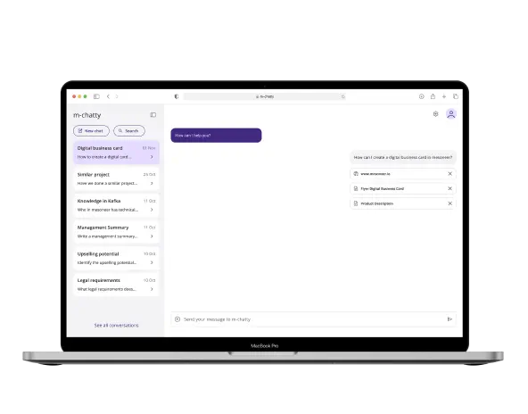 Laptop showing an ai agent allowing to chat with your company data.