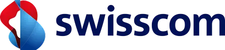 Swisscom company logo with red and blue abstract shapes beside the word 'swisscom' in dark blue lowercase letters.