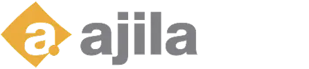 Ajila logo with a lowercase 'a' inside a tilted yellow diamond next to the word 'ajila' in gray lowercase letters.