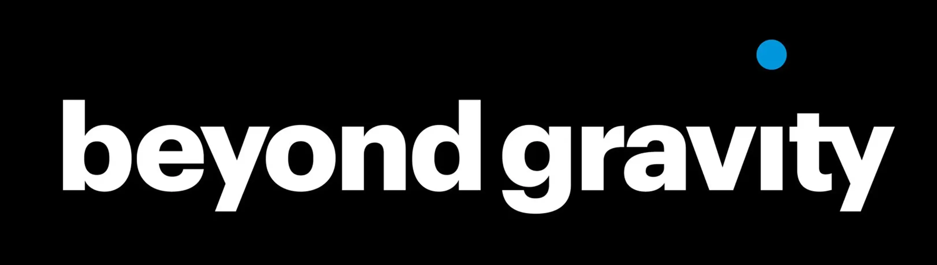 White text 'beyond gravity' on black background with a blue dot above the letter 'i'.