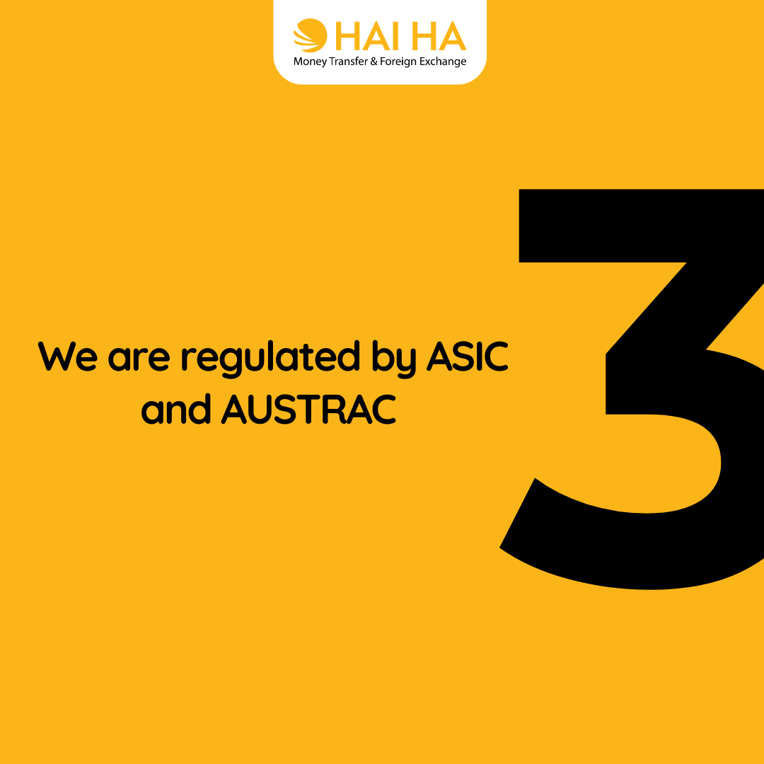 Money transfer and foreign exchange, regulated by ASIC and AUSTRAC