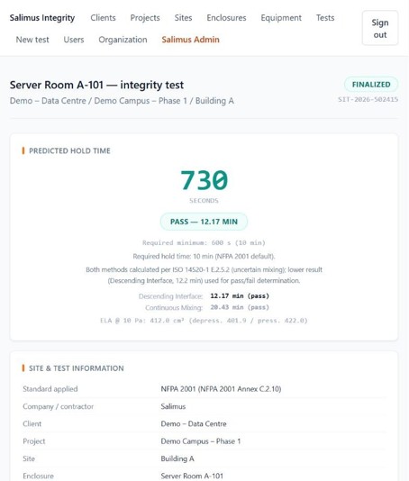 Salimus Integrity: from door fan test to signed report, in one web app