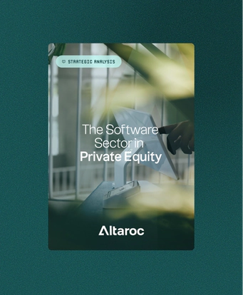 Cover of a strategic analysis report titled "The Software Sector in Private Equity," featuring the Altaroc logo.