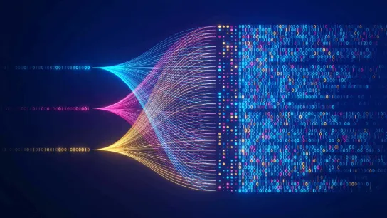 Abstrakte Darstellung von Datenströmen und der Massenverarbeitung von Dateien durch VAST Data