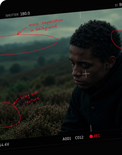 Production supervisor wearing headphones and using a tablet