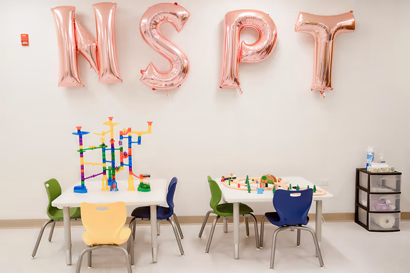 Modern and well-organized therapy space promoting focus and engagement at North Shore Pediatric Therapy, Naperville, IL.