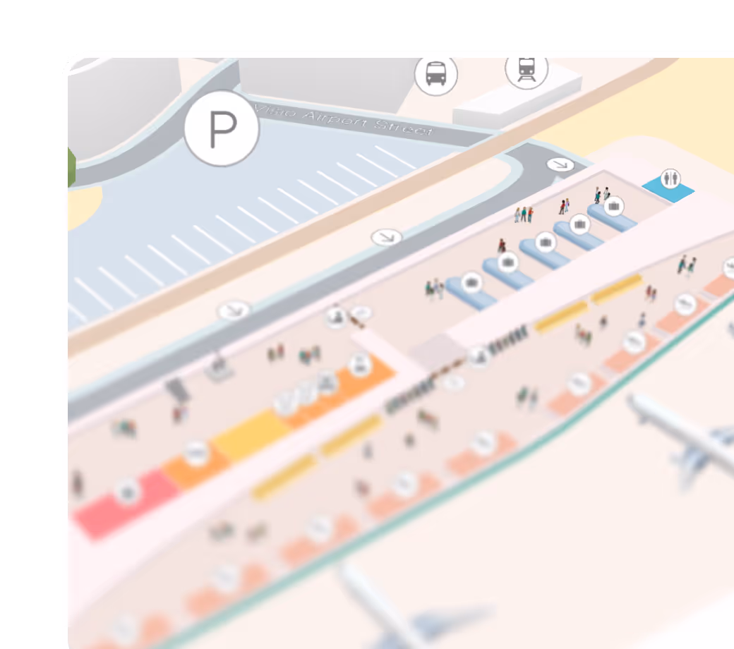 a screen with an indoor map for an airport
