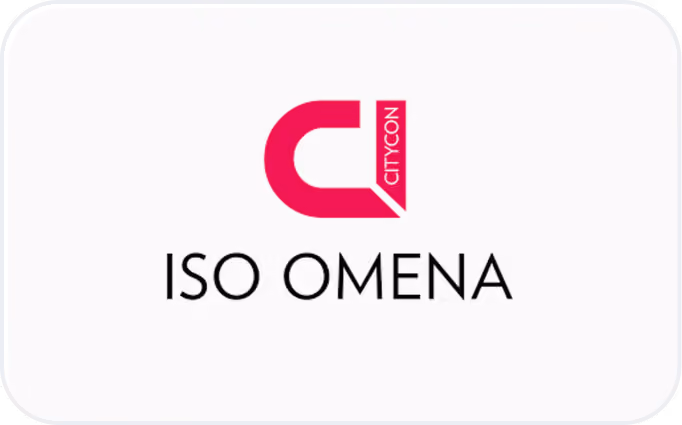 Logo CityCon au-dessus du texte ISO OMENA sur fond blanc.