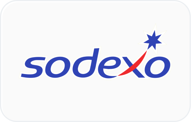 Sodexo logo with blue text and a red swoosh ending in a blue star.