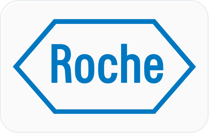 Roche logo with blue text inside a blue hexagonal outline on a white background.