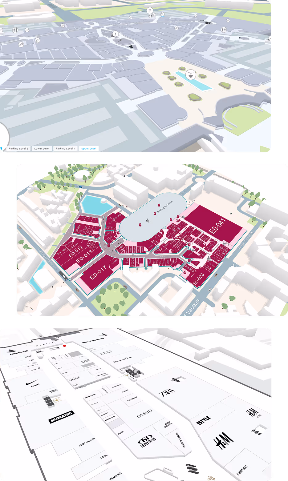 Floor plan of a shopping mall featuring stores such as Zara, New Yorker, Intersport Iso Omena, Factory Iso Omena, and Salon WestHair Espoo with marked restrooms and elevators.