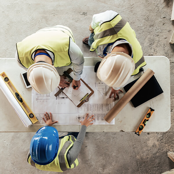 Three workers from above, 