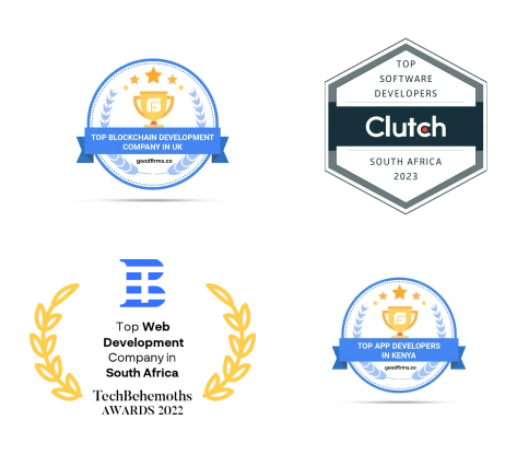Collection of badges from Clutch, Goodfirms & Techbehemoths