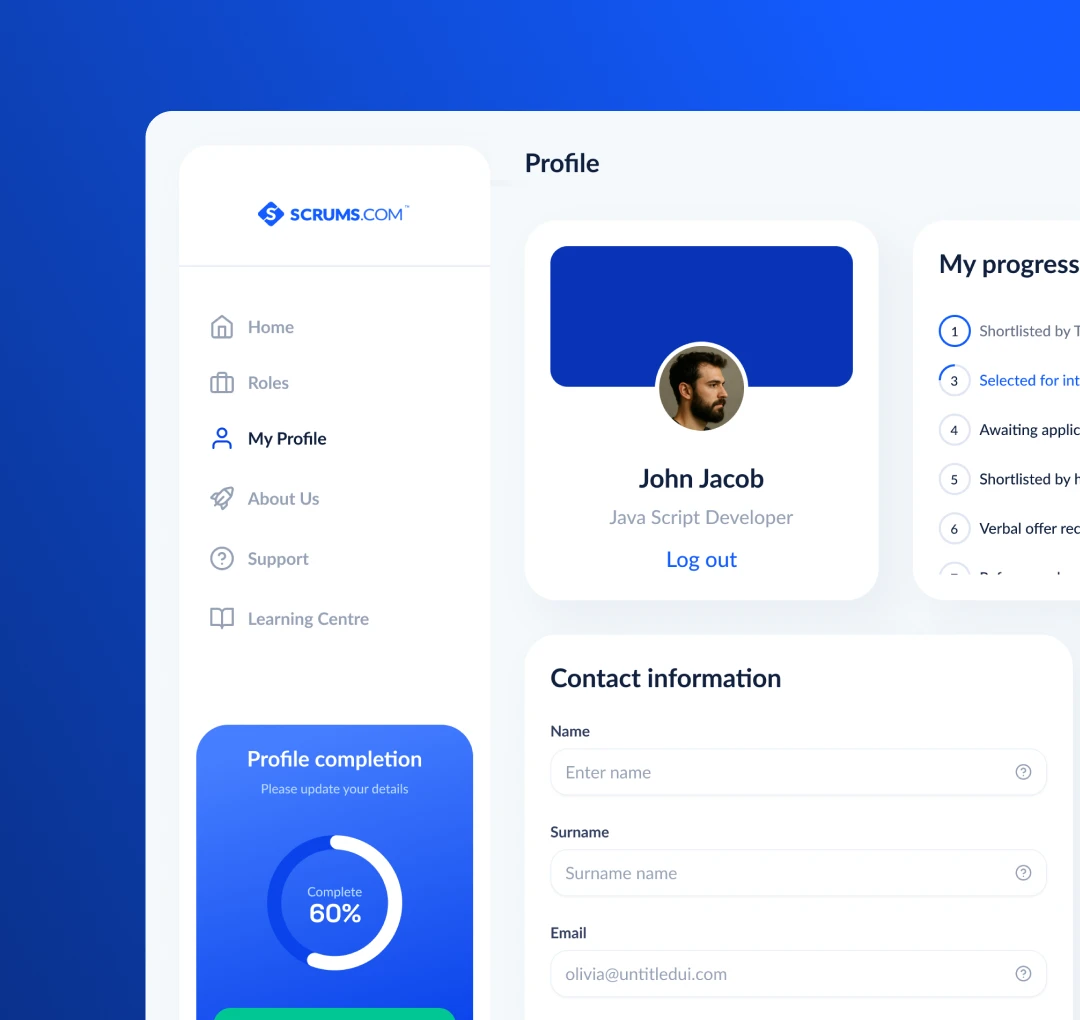 Scrums.com Talent Platform - Profile Tab