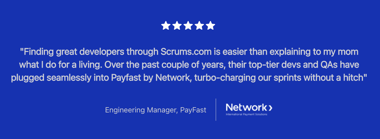 Customer testimonial from Engineering Manager of Payfast with a 5 star rating