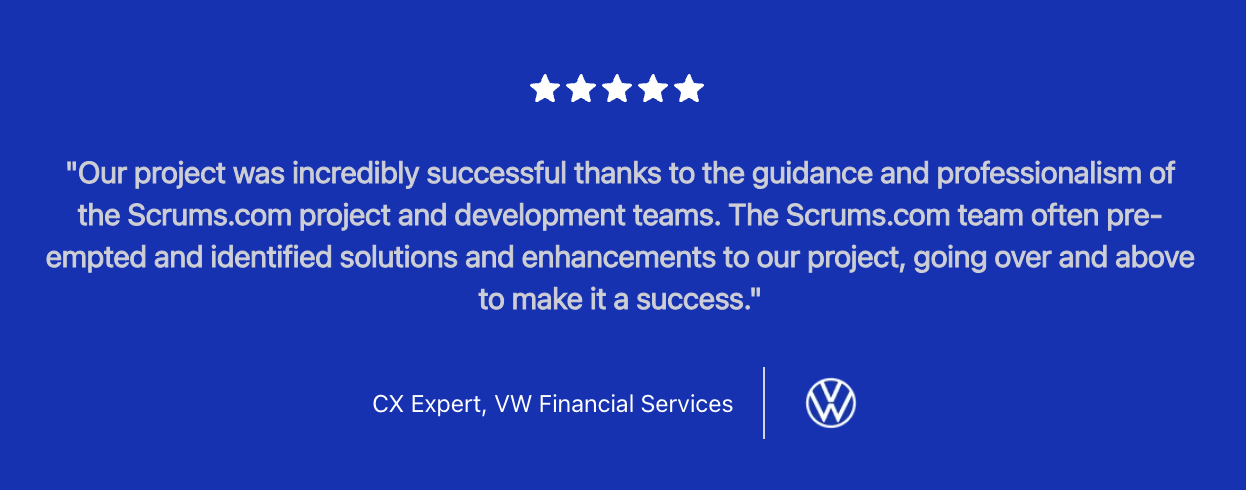 Customer testimonial from CX Expert at Volkswagen Financial Services with a 5 star rating