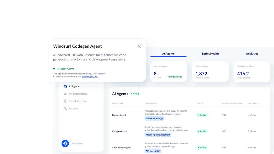 AI agents dashboard tab with windsurf codegen agent overlay