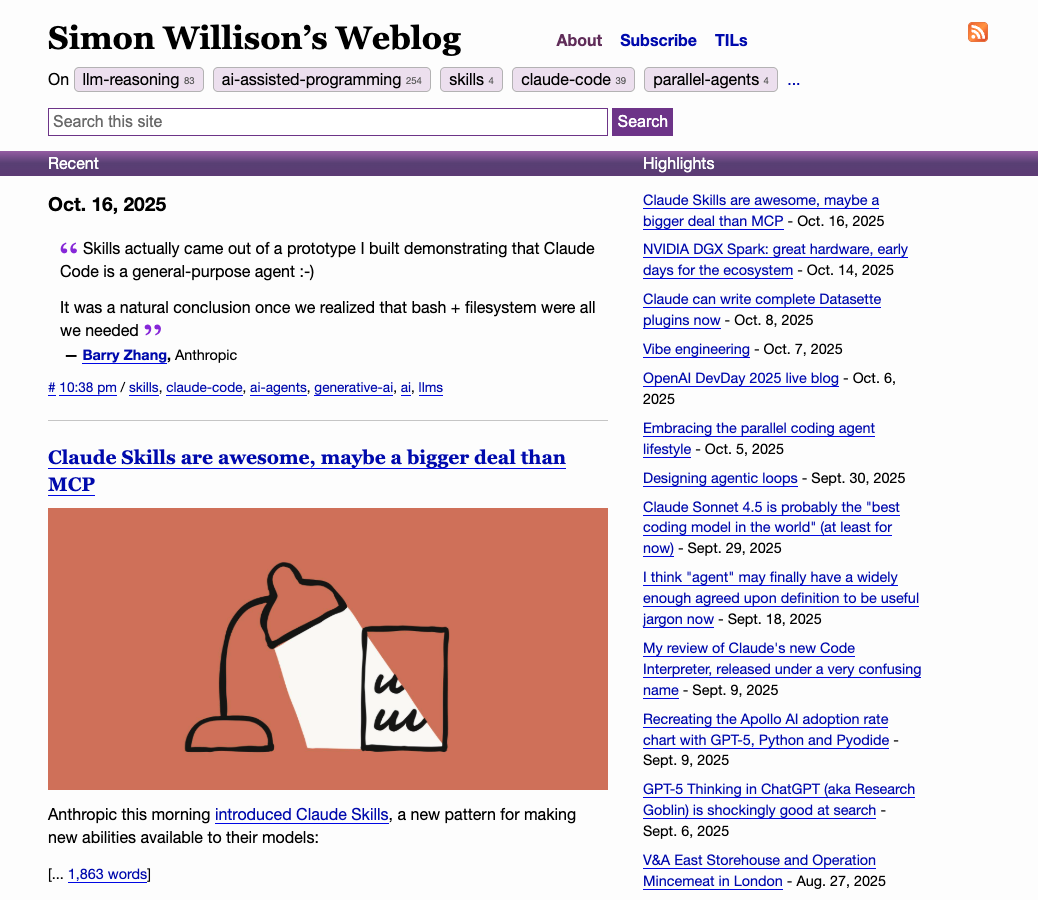 Homepage of Simon Willson's Weblog
