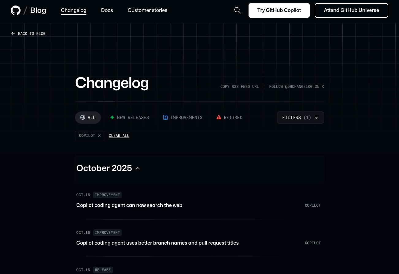 GitHub Copilot changelog