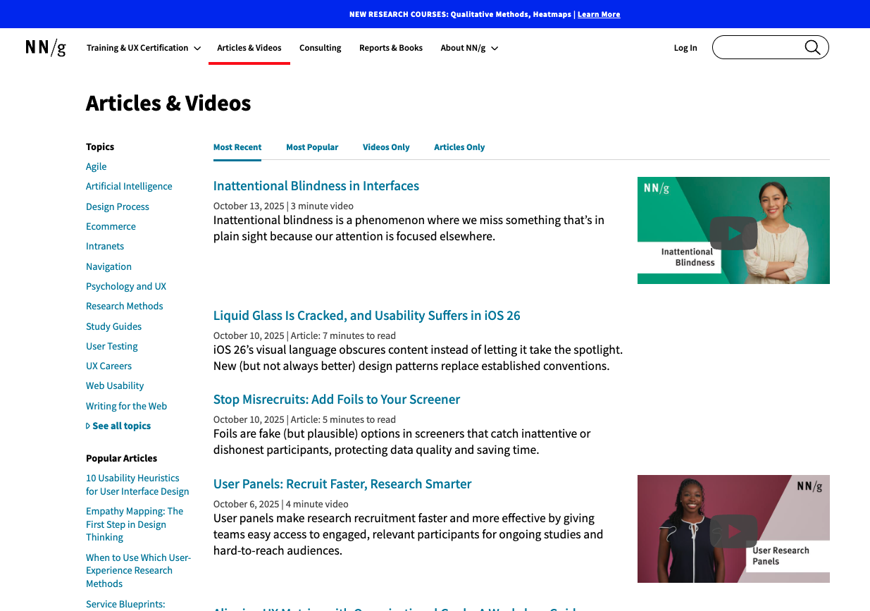 Nielson Norman Group - Articles and Videos
