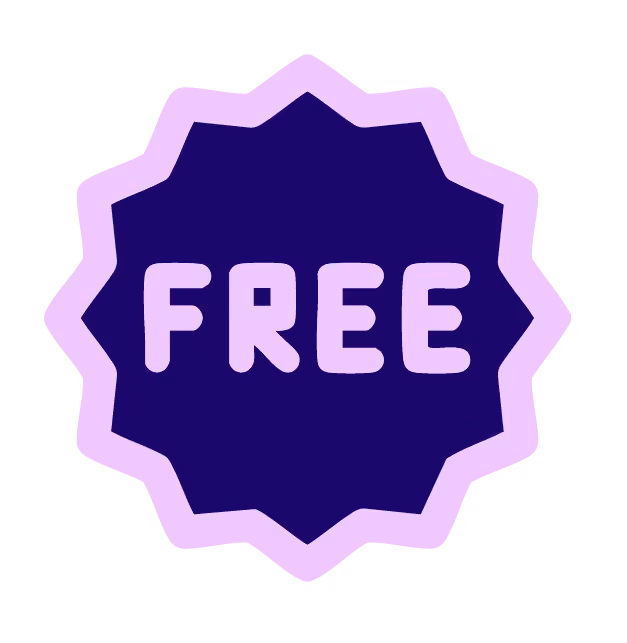 Purple badge with the word FREE in block letters.