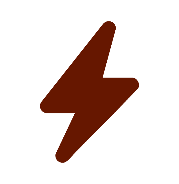 Dark brown lightning bolt icon on a white background.