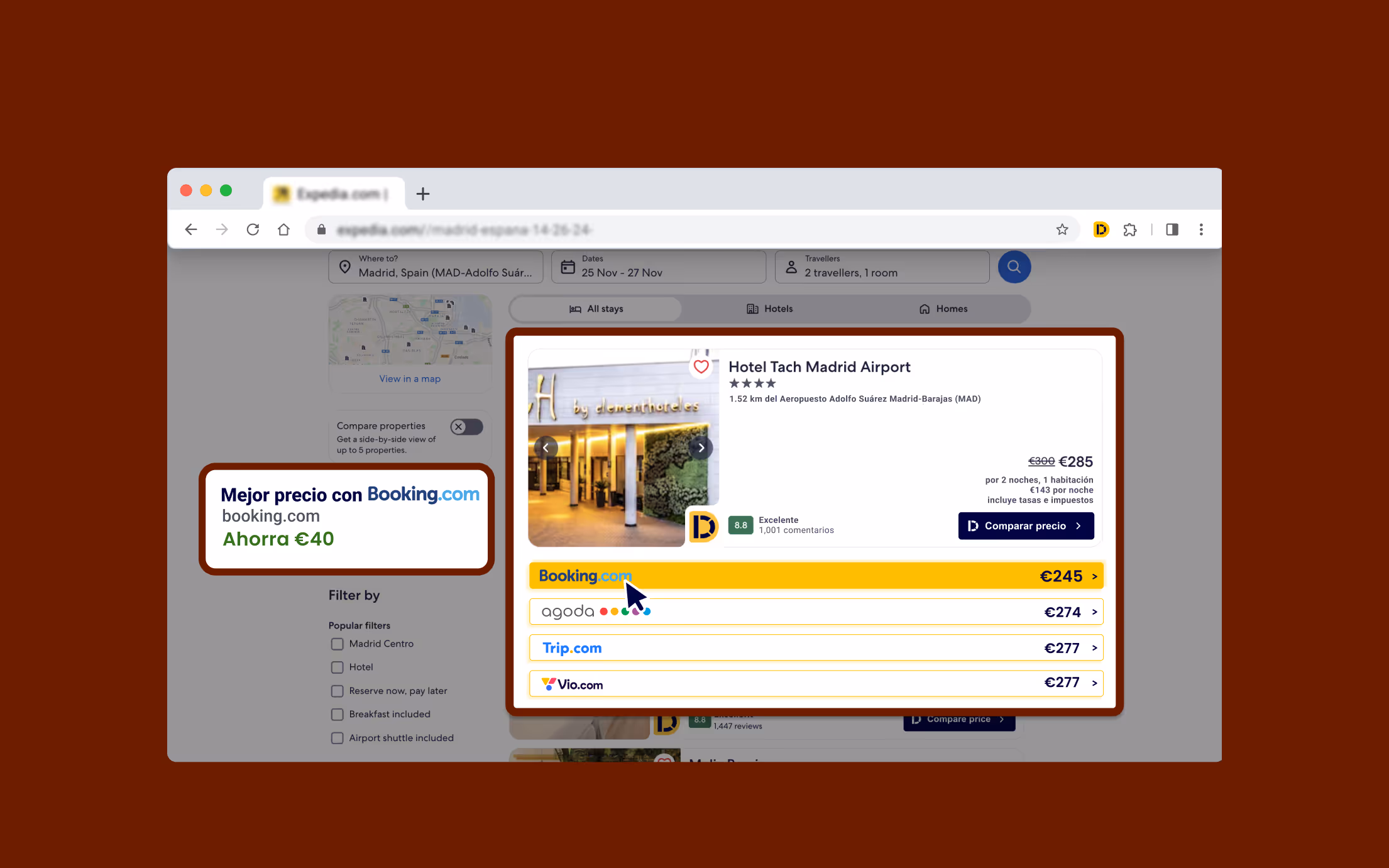 Captura de pantalla de cómo encontrar más alternativas en hoteles usando Directo extension -02